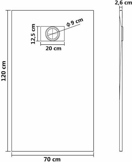 vidaXL Ορθογώνια Ακρυλική Ντουζιέρα 70x120cm Λευκή