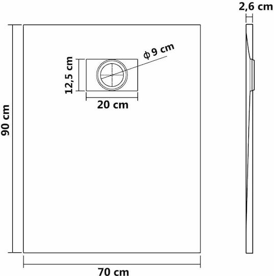 vidaXL Rectangular Acrylic Shower Gray 90x70x2.6cm
