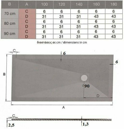 Karag Rectangular Artificial Stone Shower Bianco Pietra 90x100x2.5cm