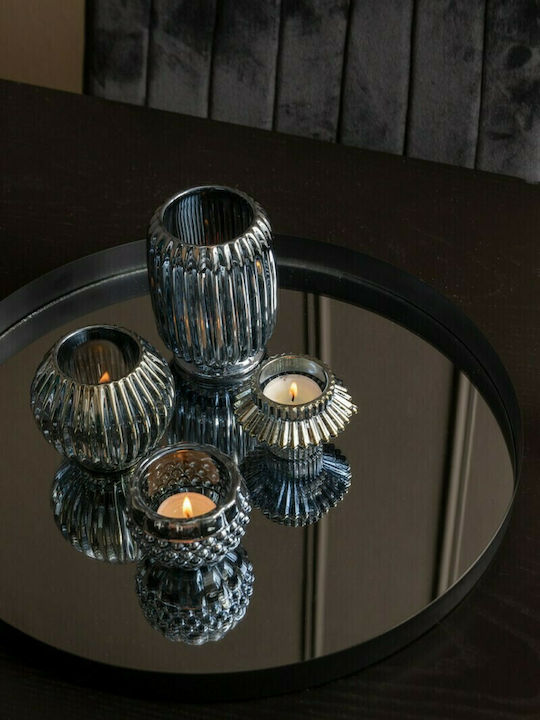 Present Time Sparkle Lines Candle Holder suitable for Tealights Glass Black 8.5x8.5x12.5cm 1pcs