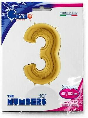 Balloon Foil Jumbo Number 3 Gold 102cm