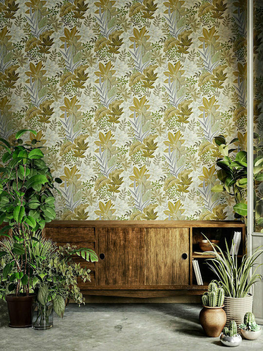 Wallpaper Flora Vinyl Yellow L1005xW53cm Washable