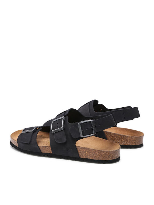 Sandal Ghita Δερμάτινα Ανδρικά Σανδάλια σε Μαύρο Χρώμα