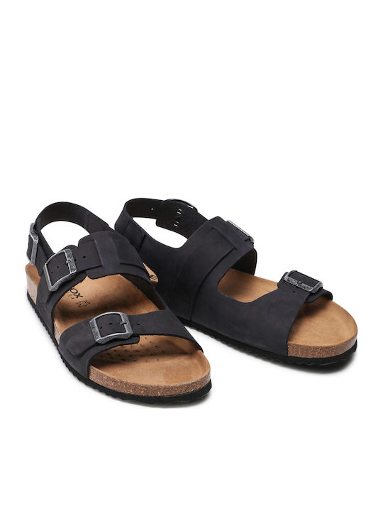 Sandal Ghita Δερμάτινα Ανδρικά Σανδάλια σε Μαύρο Χρώμα