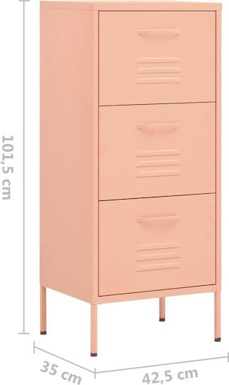 Metallische Büroaufbewahrungsschublade Rosa 42,5x35x101,5cm