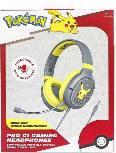 OTL Pokémon Pikachu Pro G1 Wireless Over Ear Multimedia Headphone with Microphone Bluetooth / 3.5mm Jack Gray