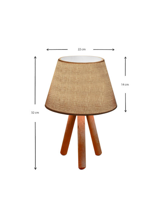 Megapap Lander Wood Table Lamp for Socket E27 with Beige Shade and Brown Base