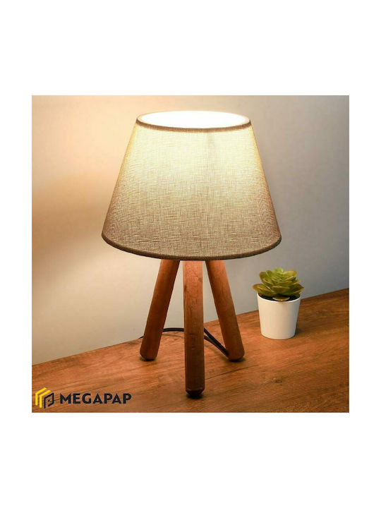 Megapap Lander Holz Tischlampe für Fassung E27 mit Beige Schirm und Braun Basis