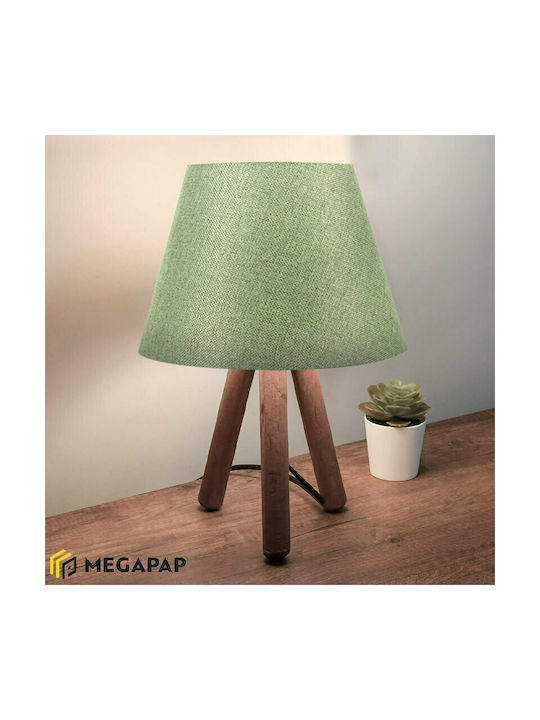 Megapap Lander Holz Tischlampe für Fassung E27 mit Grün Schirm und Braun Basis
