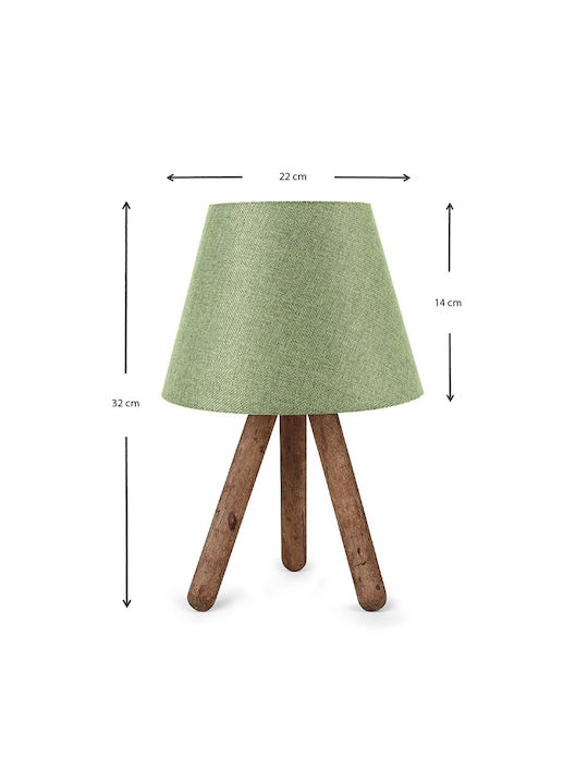 Megapap Lander Wood Table Lamp for Socket E27 with Green Shade and Brown Base