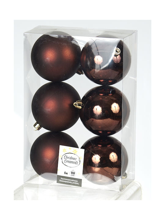 TnS Christmas Plastic Ball Ornament Brown 8x8cm 6pcs