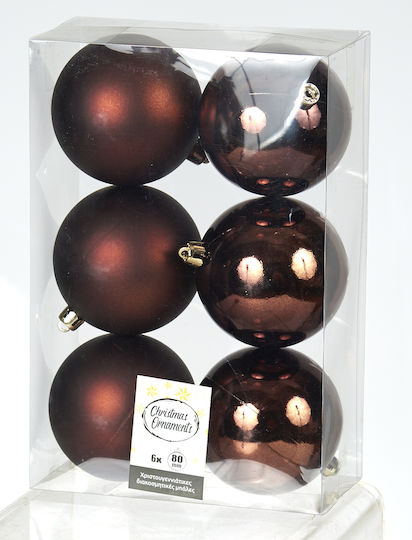 Hanging Ball Ornament Ornament Plastic Brown 8cm Set 6pcs