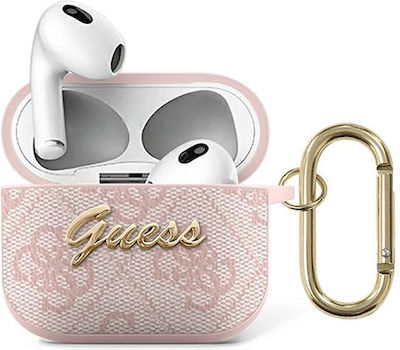 Guess 4G Script Metal Logo Θήκη Πλαστική με Γάντζο σε Ροζ χρώμα για Apple AirPods 3