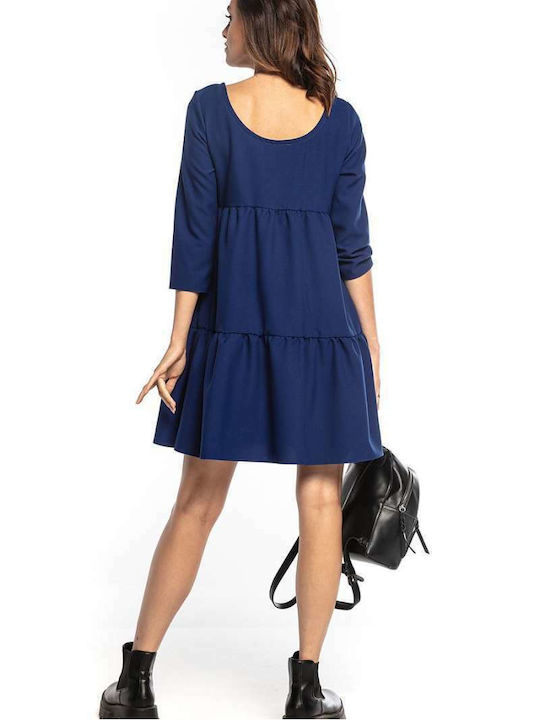 Tessita Midi Dress with Ruffle Navy Blue