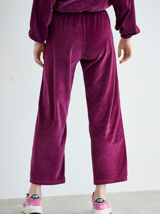 SugarFree Women's High Waist Wide Sweatpants Eggplant