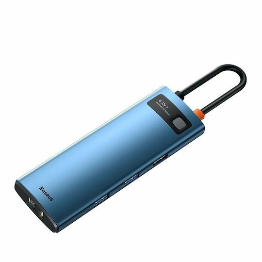 Baseus Metal Gleam Series 6in1 USB-C Docking Station with HDMI 4K PD Ethernet Blue