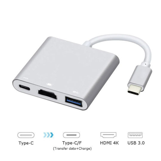 Andowl Q-308 USB-C Docking Station mit HDMI 4K PD Silber