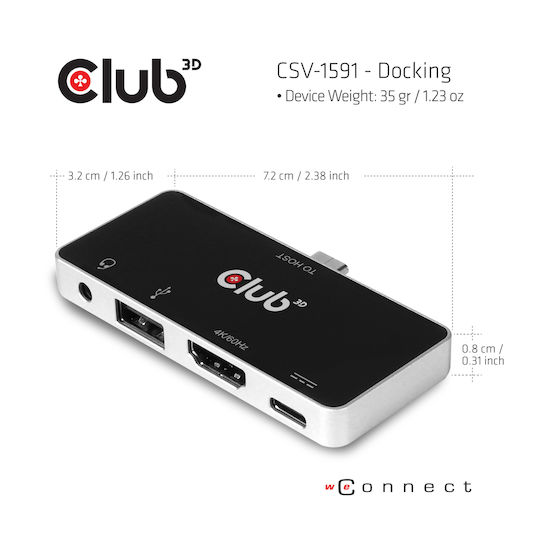 Club3D USB-C Докинг станция с HDMI 4K PD Черен (CSV-1591)