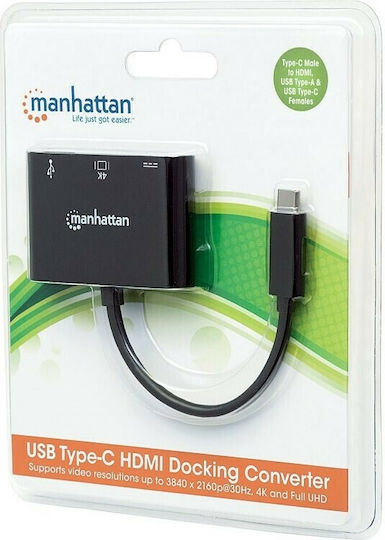 Manhattan USB-C Docking Station με HDMI 4K PD Μαύρο (152037)
