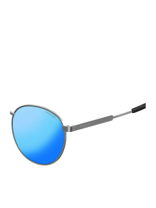 Polaroid Unisex Sonnenbrille mit Silber Metall Gestell und Hellblau Polarisiert Spiegel Linse PLD2053/S 6LB
