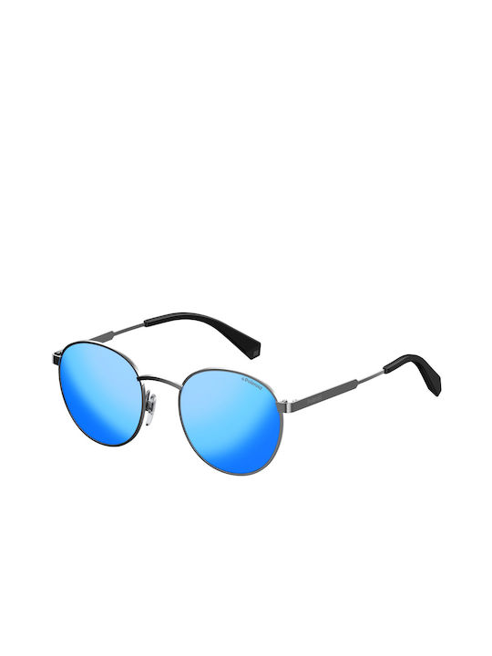 Polaroid Sunglasses with Silver Metal Frame and Light Blue Polarized Mirrored Lenses PLD 2053/S 6LB/5X