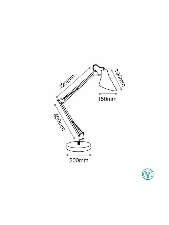 Ideal Lux Sally TL1 Office Lamp with Foldable Arm for Socket E27 in White Color