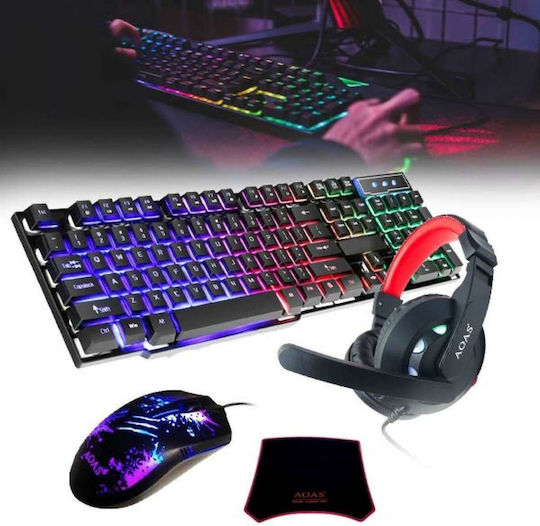 ShareFunBay AOAS AS-1066 4in1 Σετ Gaming Πληκτρολόγιο με RGB φωτισμό & Ποντίκι (Αγγλικό US)