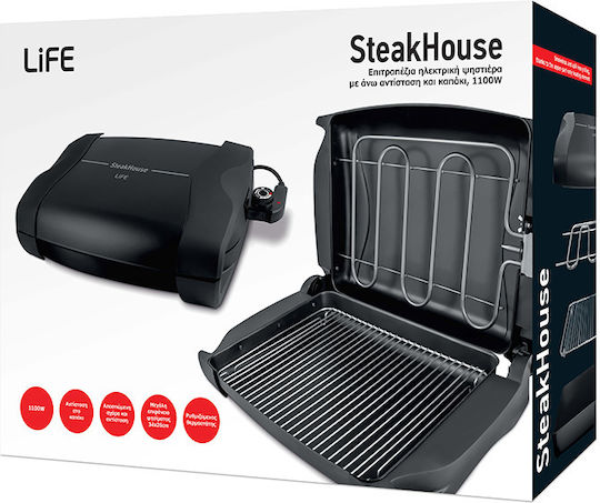 Life Steakhouse Tischplatte Elektrogrill Grill 1100W mit Deckel und einstellbarem Thermostat 34cmx26cmcm