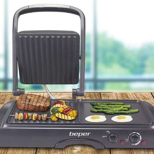 Beper Tabletop Grătar Electric Placă Netedă și Striată 1600W cu Capac și Termostat Reglabil 38bucx19buccm