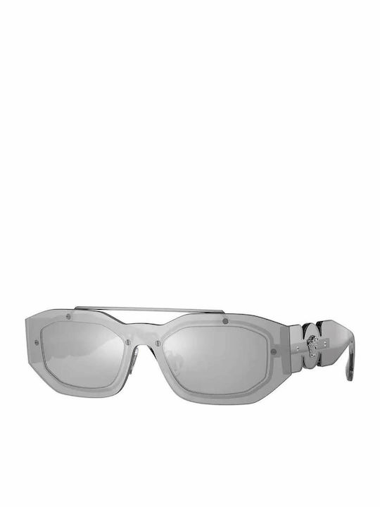 Versace Women's Sunglasses with Grey Horn-Rimmed Frame and Silver Mirror Lens VE2235 1001/6G