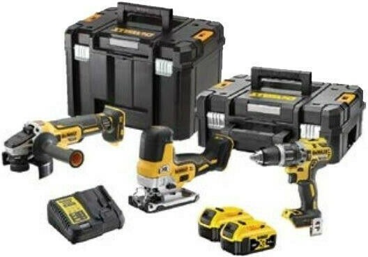 DEWALT DCK329P2T Set Eckiges Rad & Schlagbohrschrauber & Stichsäge Brushless 18V mit 2 Batterien 5Ah und Hülle