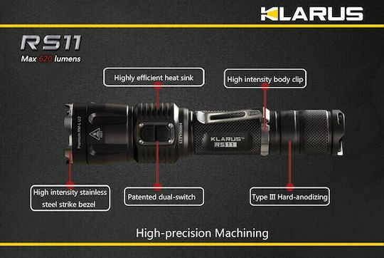 Klarus Rechargeable Flashlight LED IPX8 with Maximum Brightness 620lm