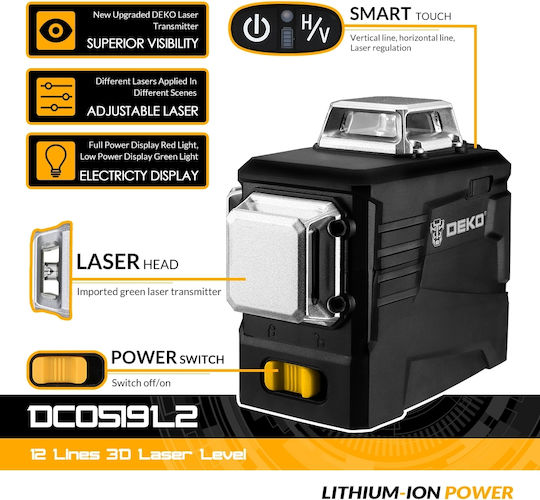 Deko Linear Laser Level Green Beam 3.6V with Working Range 30m