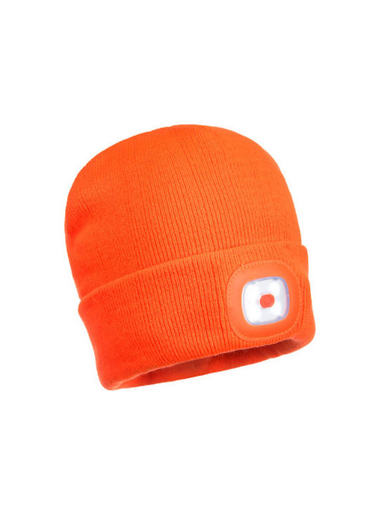 Portwest B029 Work Beanie Orange B029 with Rechargeable Headlamp