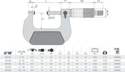 Vogel Micrometer 0-25mm 01.