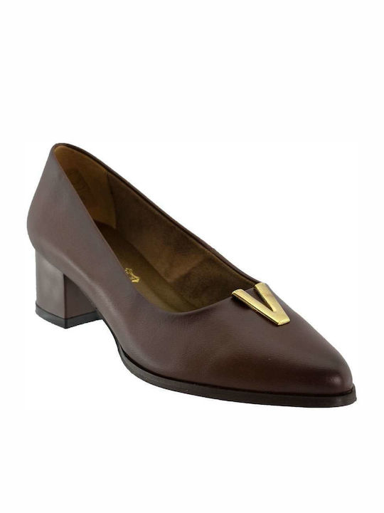 Ragazza Leder Pumps mit Chunky flachem Absatz Tabac Braun