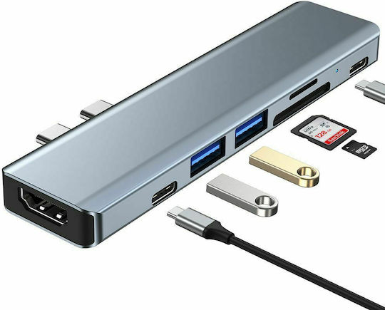 Tech-Protect V2-HUB v2 Hub USB 3.0 cu 3 Porturi cu Conectare USB-C Gri