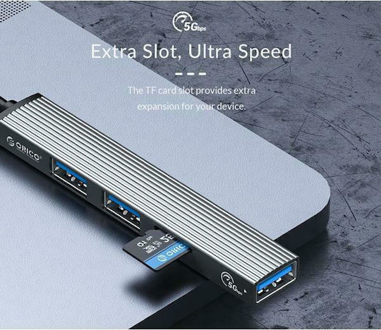 Orico USB Хъб 3 Порта USB 3.0 с USB-C Сив