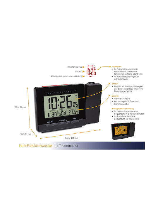 TFA Tabletop Digital Clock with Alarm & Radio 60.5016.01