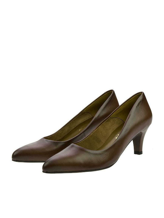 Leder Pumps mit Dünn mittelhohem Absatz tan