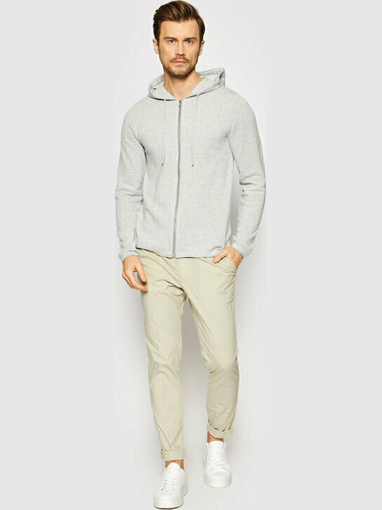 Ανδρική Ζακέτα Πλεκτή με Κουκούλα Light Grey Melange
