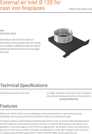 Kratki Dolot Zeliwo 125 External Air Inlet for Energy Fireplace