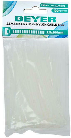 Geyer Cable Ties Plastic 100mm x 2.5mm in White Colour (100 pcs) (G2.5CT100W)