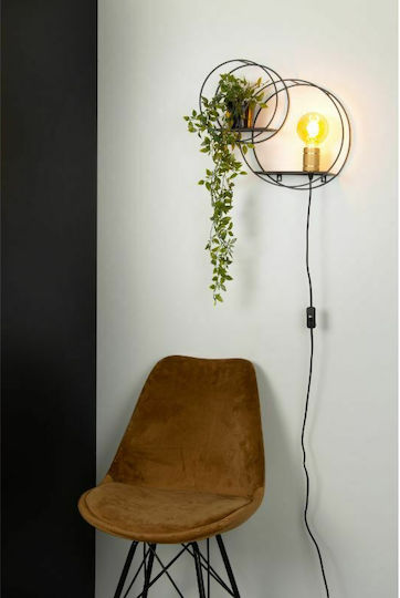 Lucide Lightning Circle Vintage Lamp Wall Socket with Socket E27 and Switch Black 43cm