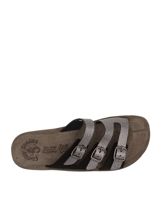 Lois Leather Women's Flat Sandals Anatomic in Black Color