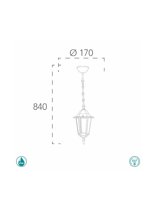 Fan Europe Milano Pendant Outdoor Ceiling Light E27 in Black Color