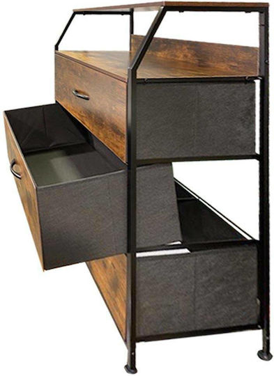 Drawers Storage Τiger Made of Metal & Wood with 3 Drawers L60xW39xH90cm
