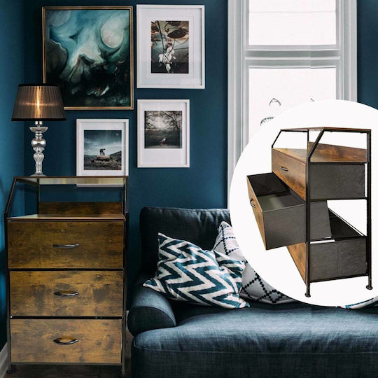 Drawers Storage Τiger Made of Metal & Wood with 3 Drawers L60xW39xH90cm