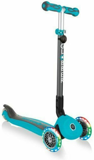 Globber Kids Scooter Foldable Go-Up Deluxe Lights 3-Wheel with Seat Blue
