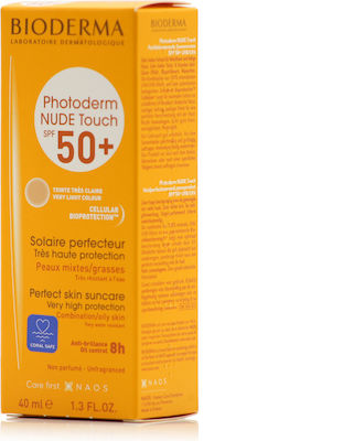 Bioderma Photoderm Nude Touch Αντηλιακή Κρέμα Προσώπου SPF50 με Χρώμα Very Light 40ml